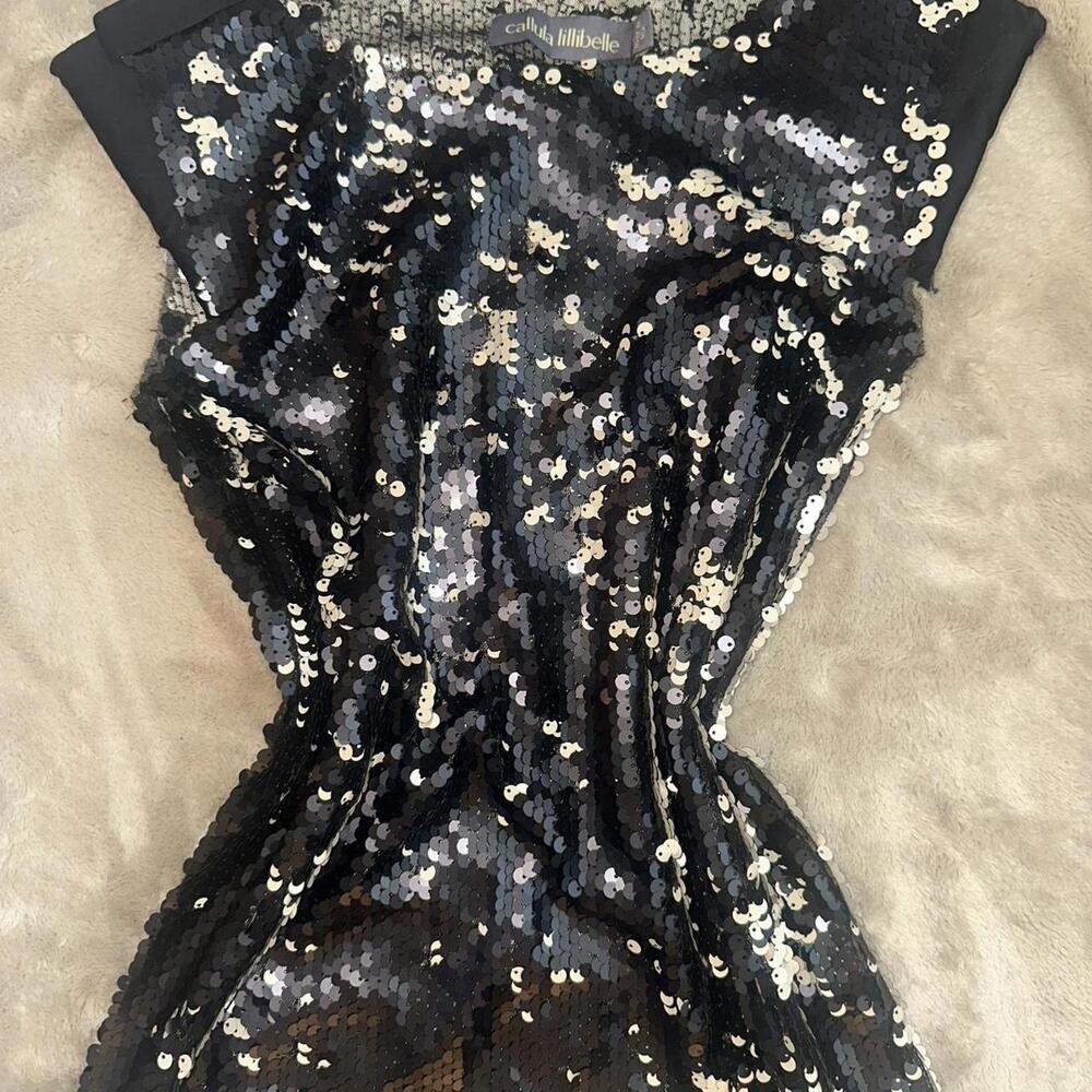Vintage Y2K black & silver sequin top with shoulder pads